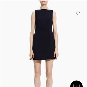 Theory Boatneck Shift Admiral Crepe Blanket Stitch Dress Mini - Deep Navy